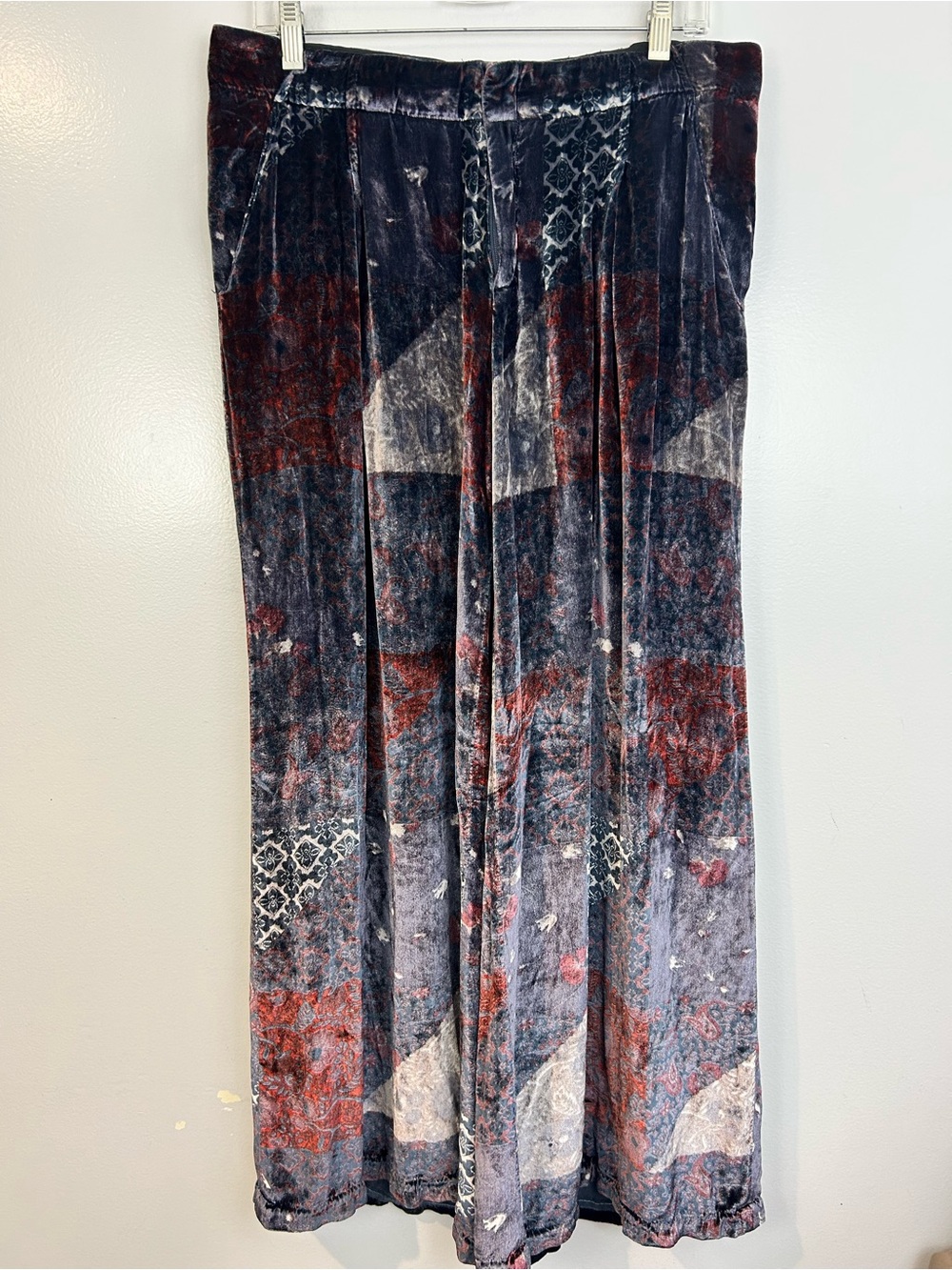 Free People Blue/Purple Patchwork Velvet Wide Leg Upsycled Boho Pants Size 10